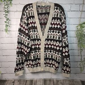 VINTAGE ASH CREEK TRADING CARDIGAN SWEATER GEOMETRIC STRIPES MENS SIZE LARGE